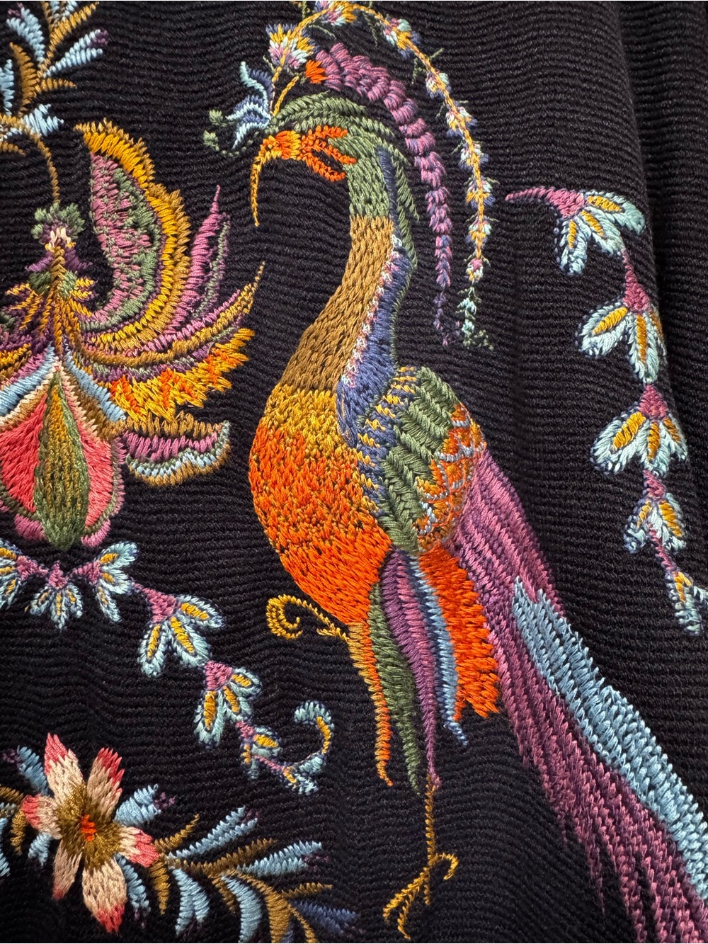 Johnny Was Navy Embroidered Kimono Cardigan with Red Pom Accents - Picture 11 of 11